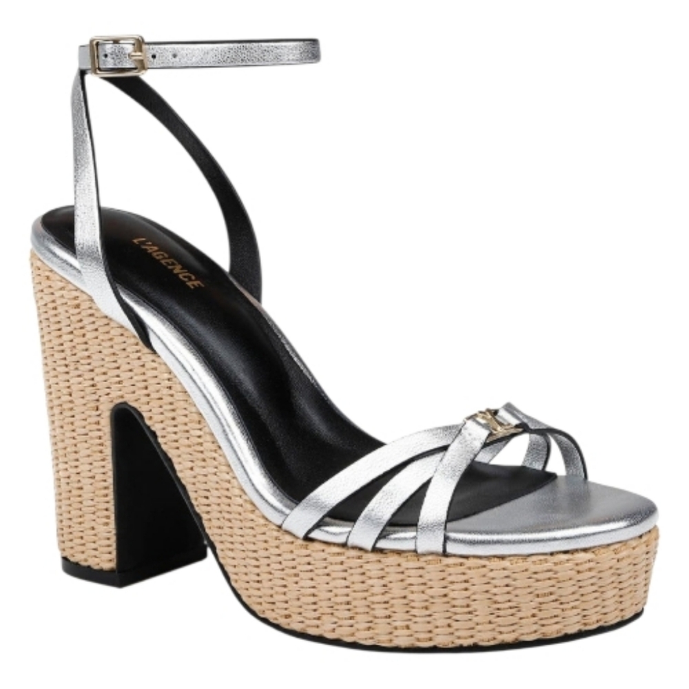 L'agence Genevra‎ Silver Ankle Strap Platform Sandal Size 9